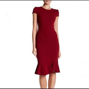 Cap Sleeve Fitted Red Dress with Ruffle Detail